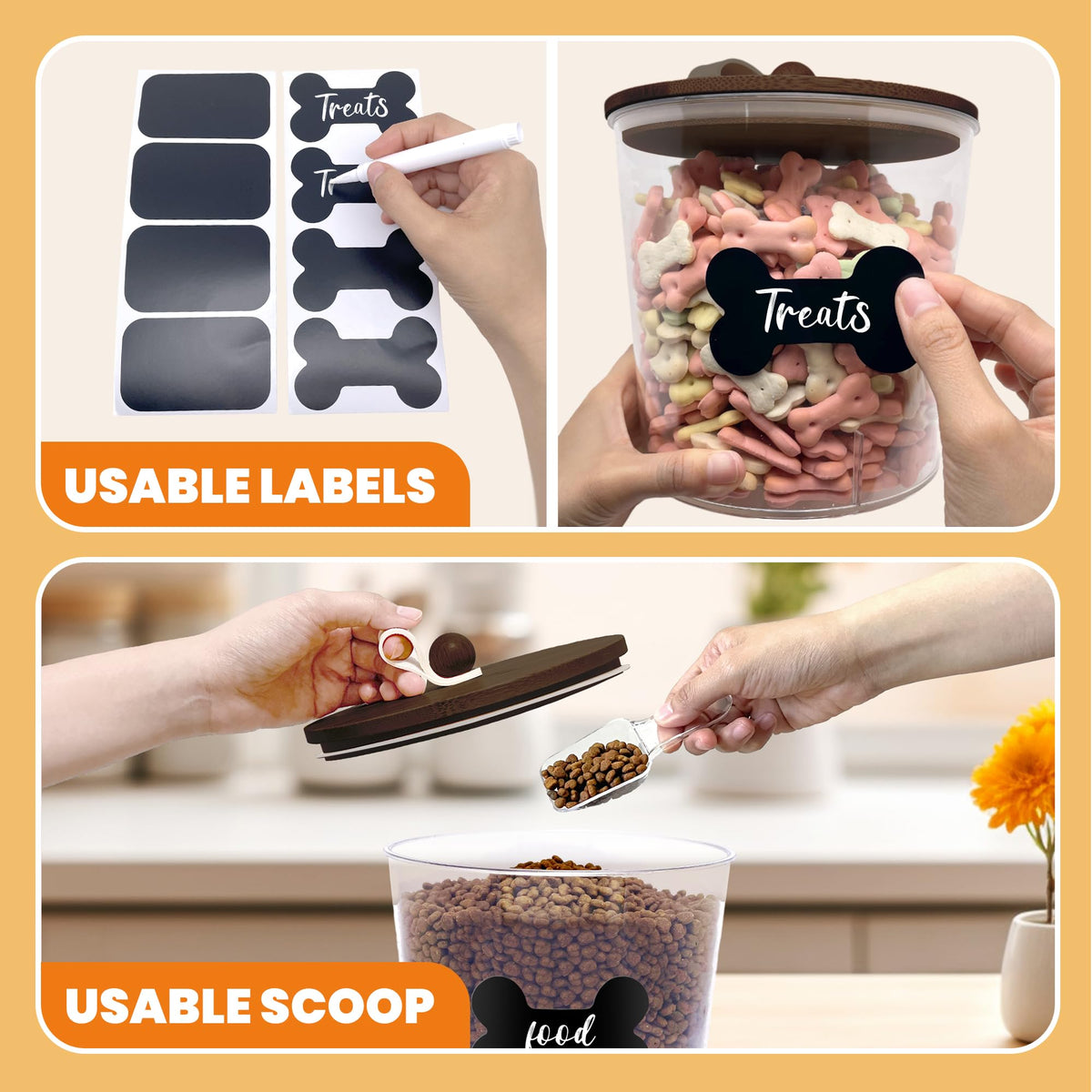 3 Pack Airtight Dog Treat Containers with Bamboo Lids V589368
