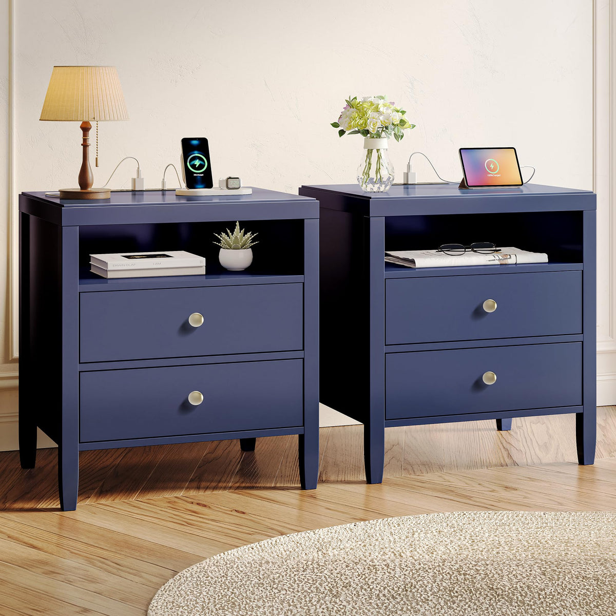 Blue Nightstand Set of 2 V540