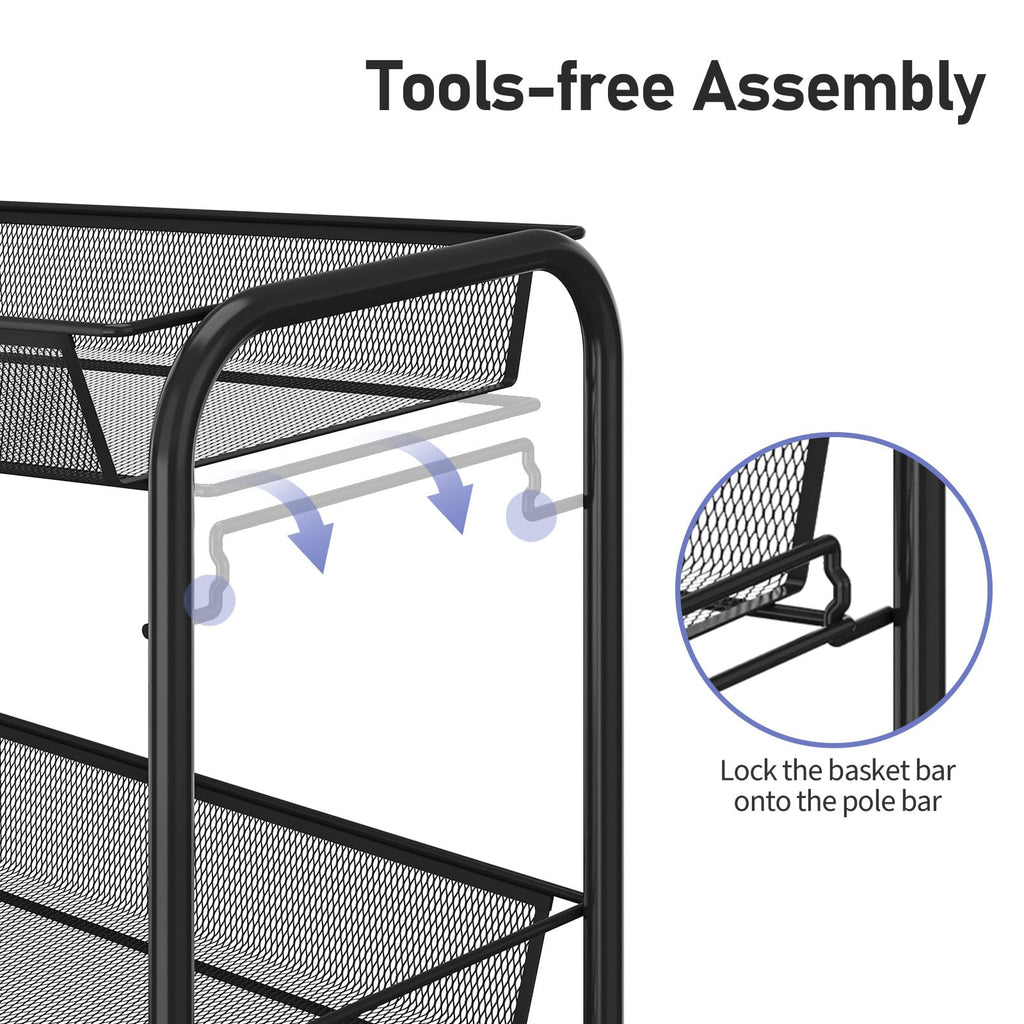 3 Tier Rolling Metal Storage Cart with Wheels, Black T17494