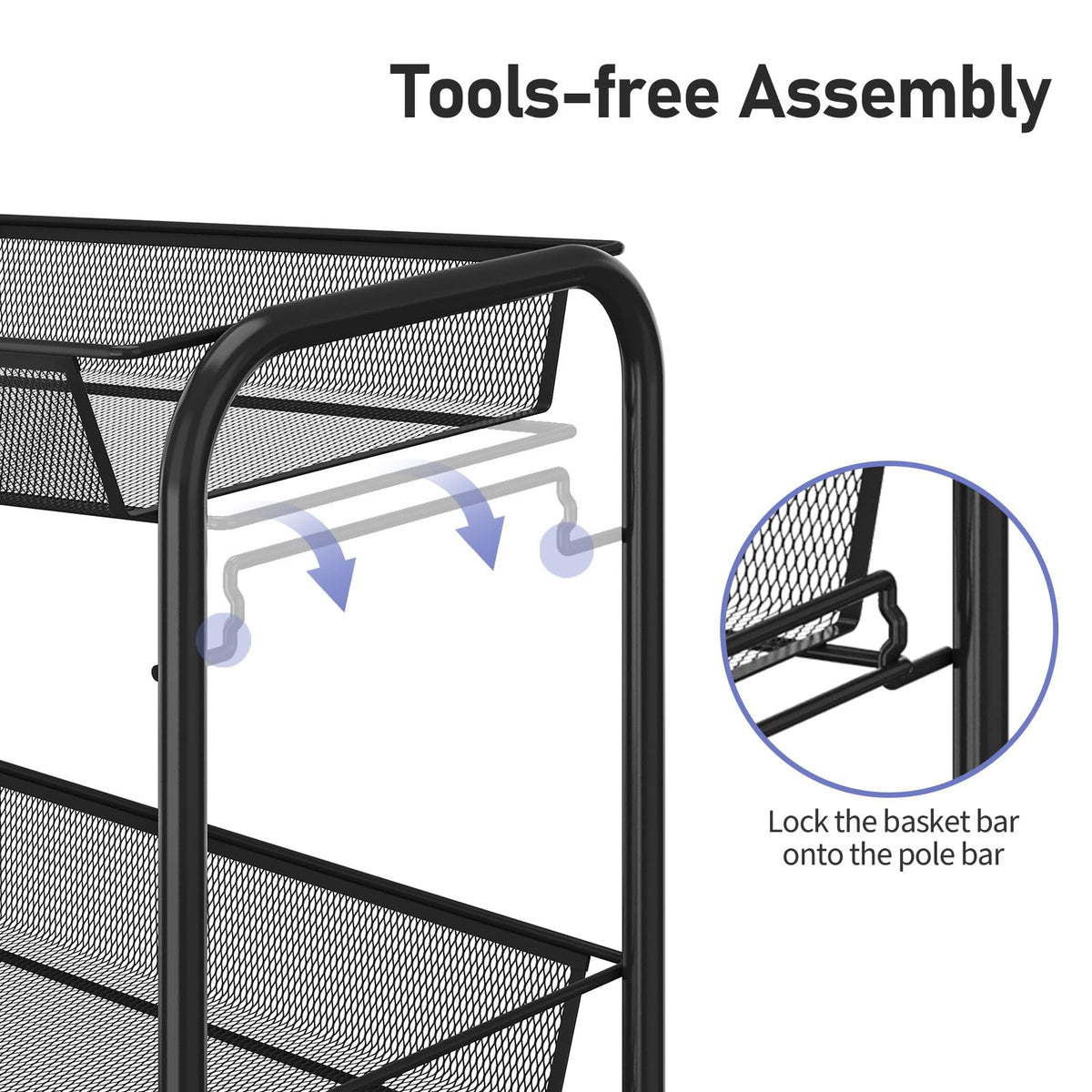 3 Tier Rolling Metal Storage Cart with Wheels, Black T17494