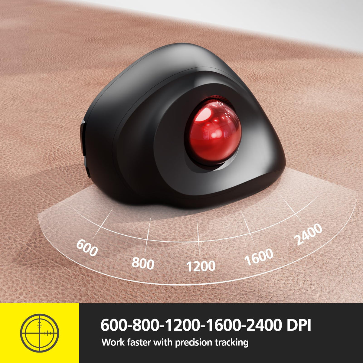 Wireless Ergonomic Trackball Mouse, 3 Adjustable DPI, Black F600484