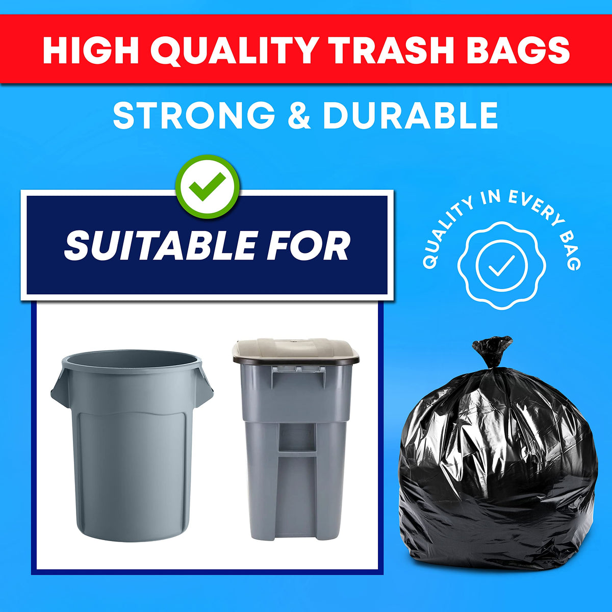 55 Gallon 3 Mil Heavy Duty Contractor Trash Bags Q315484