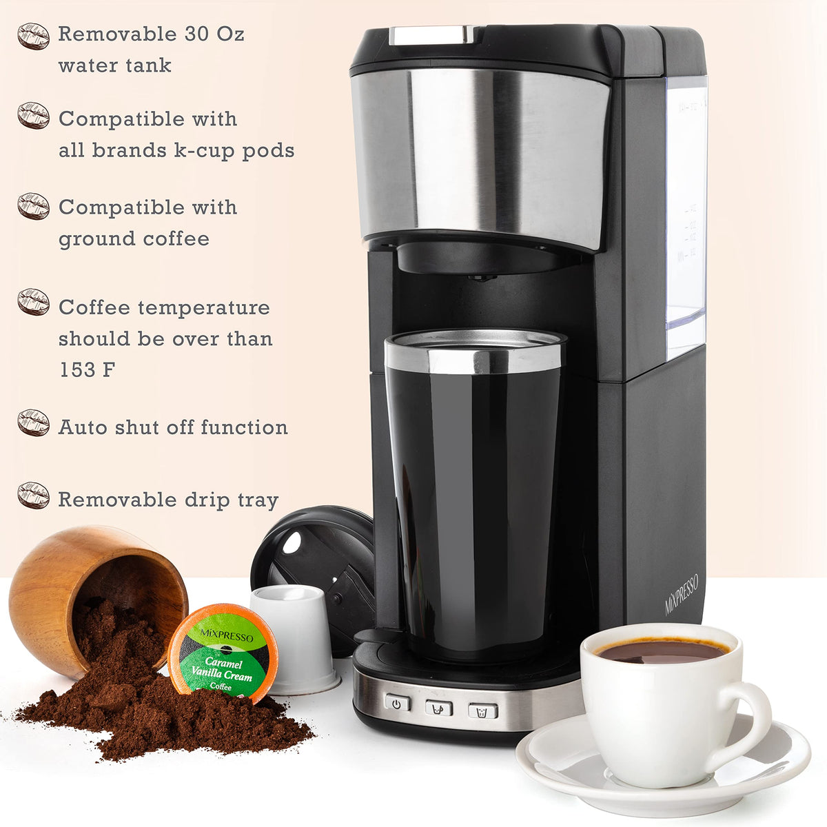 Single Serve Coffee Maker with 14oz Travel Mug J401
