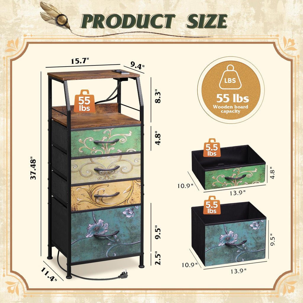 4 Drawer Dresser with Charging Station and Led Light K474