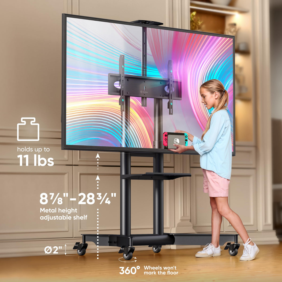 Mobile TV Stand on Wheels 32-75 Inch Black Q44877