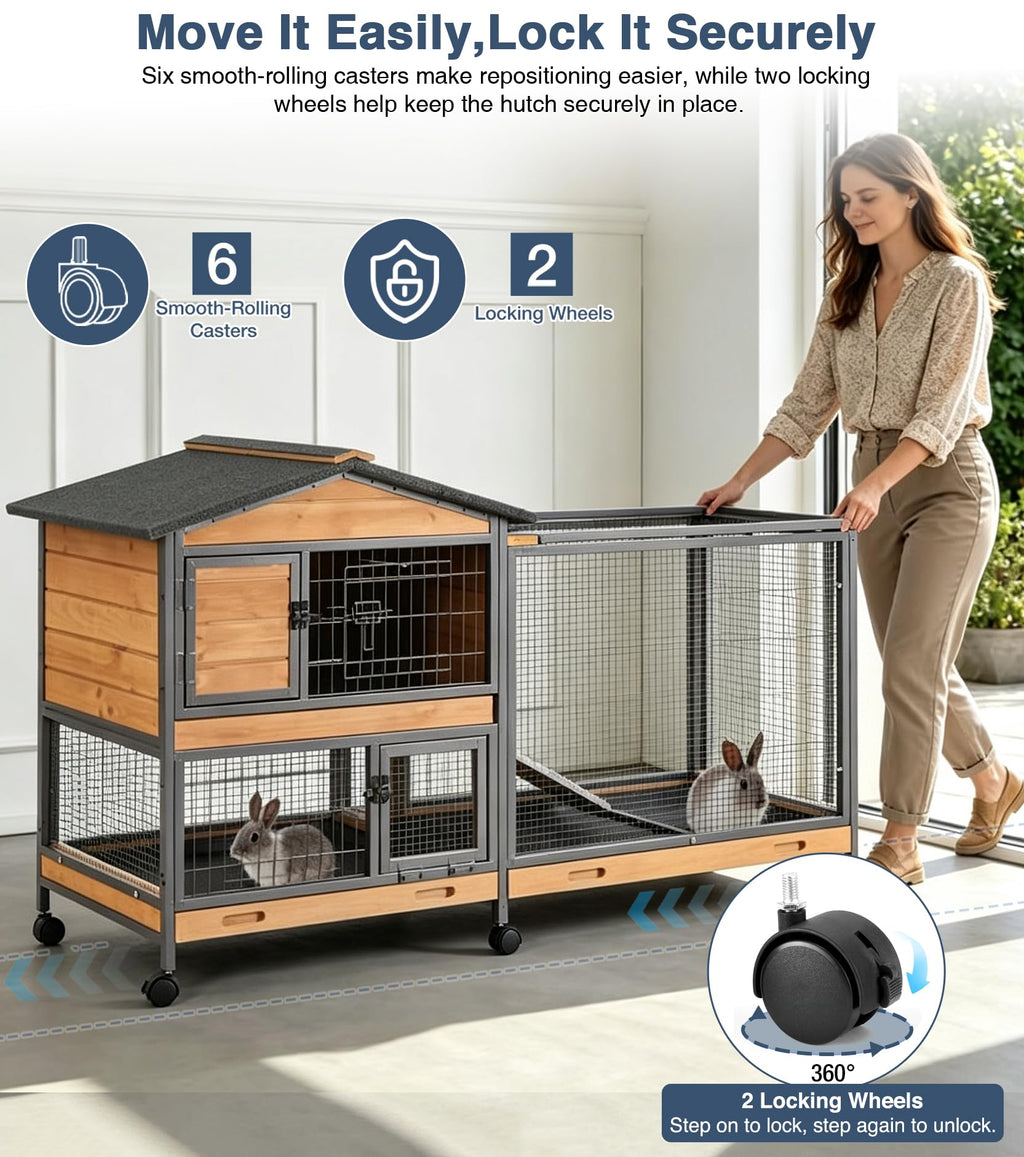 Extra Large Wooden Rabbit Hutch on Wheels V9029