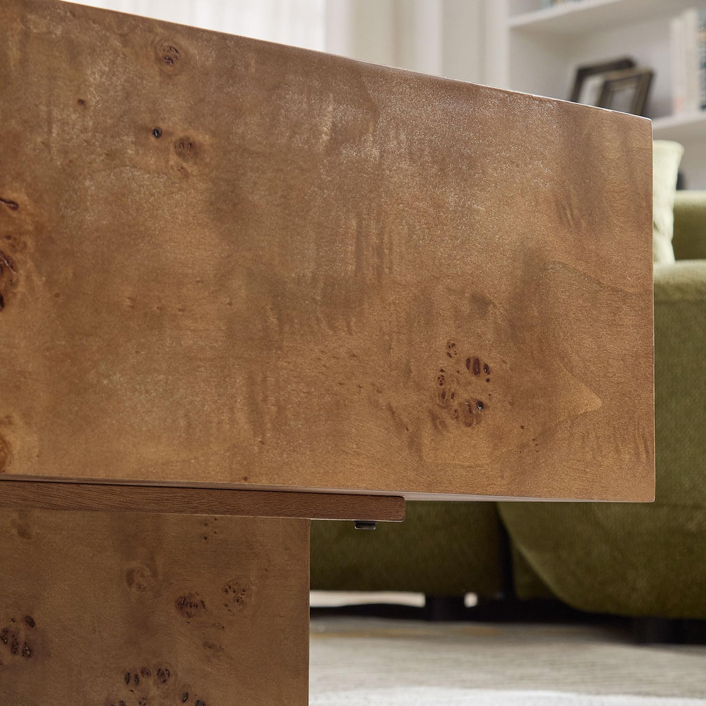 43" Walnut Burl Wood Veneer MDF Coffee Table with Pedestal Y880623
