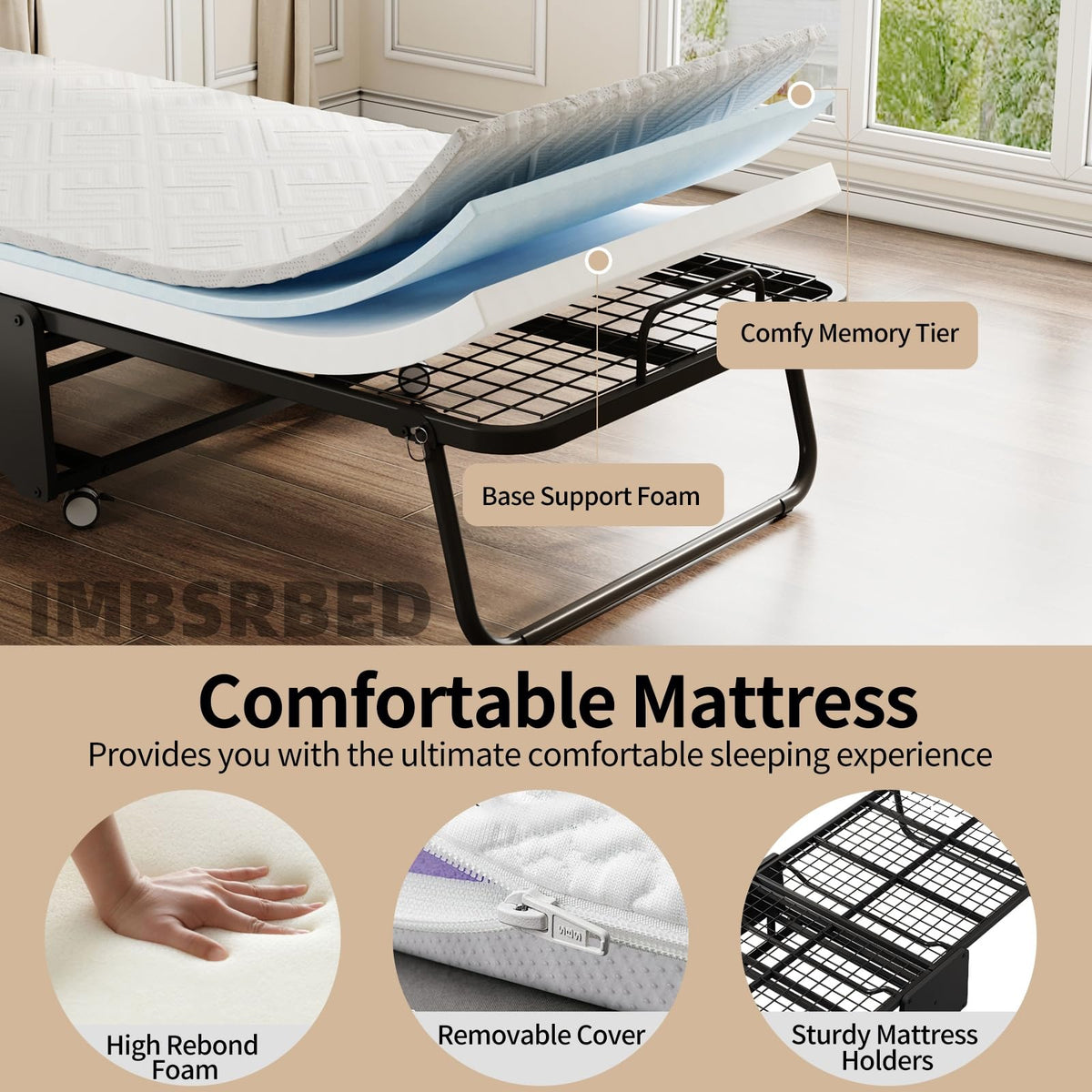 Folding Bed with 5-inch Memory Foam Mattress and Metal Frame X15780