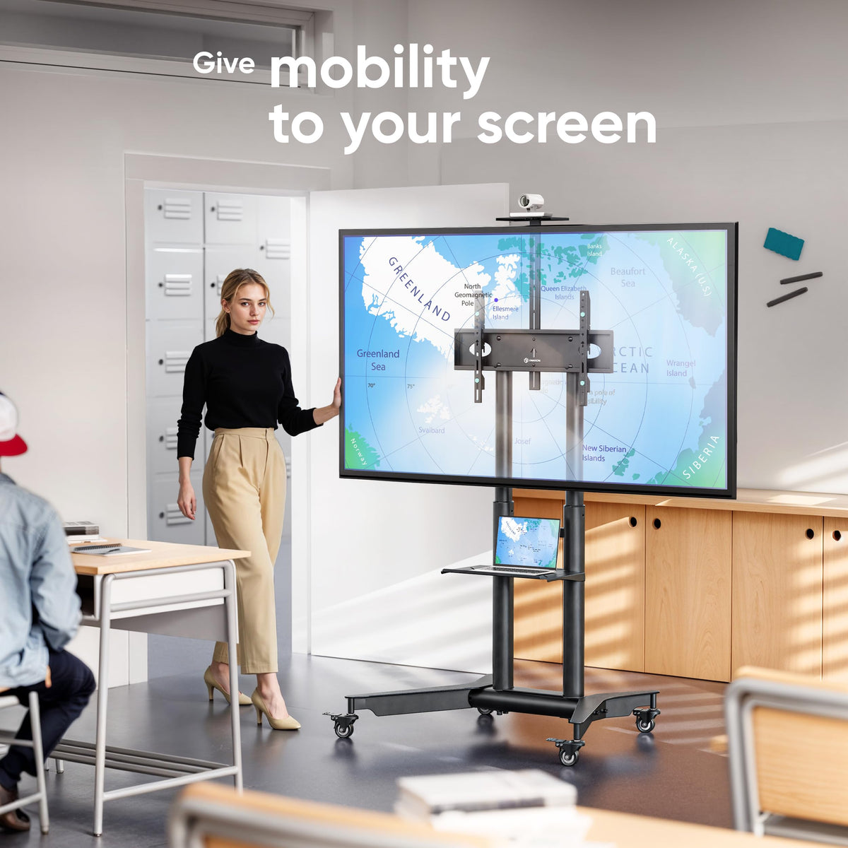 Mobile TV Stand on Wheels 32-75 Inch Black Q44877