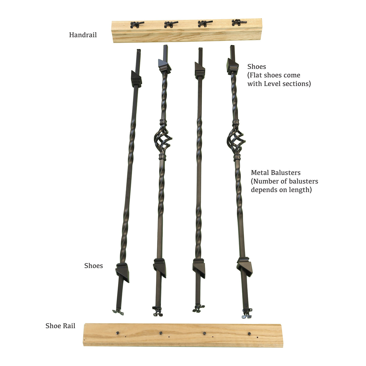 Indoor Stair Rail Section Kit with Black Metal Balusters A944501
