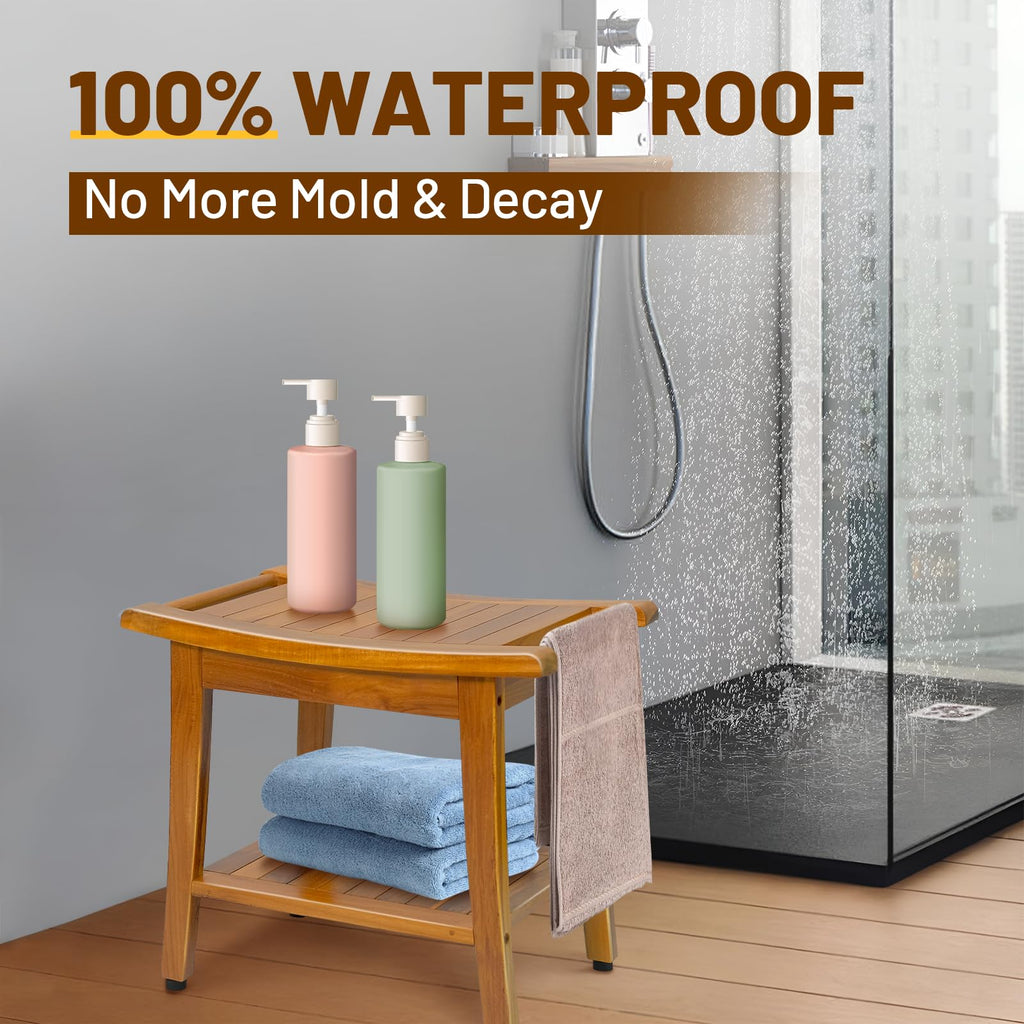 20" Teak Shower Bench with Shelf & Handle X98327