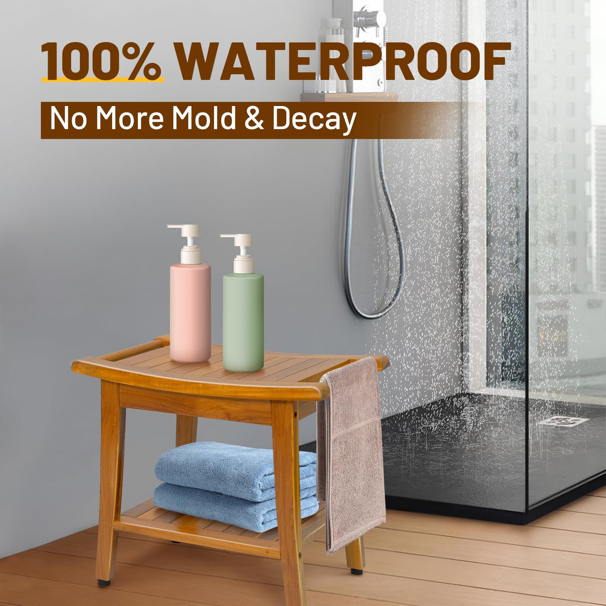 20" Teak Shower Bench with Shelf & Handle X98327
