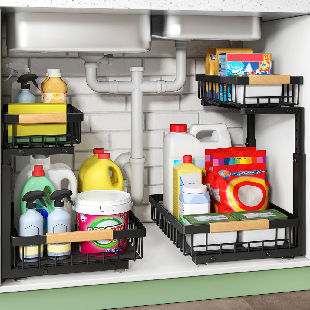 2 Tier Black Metal Under Sink Organizer, 2 Pack C91503