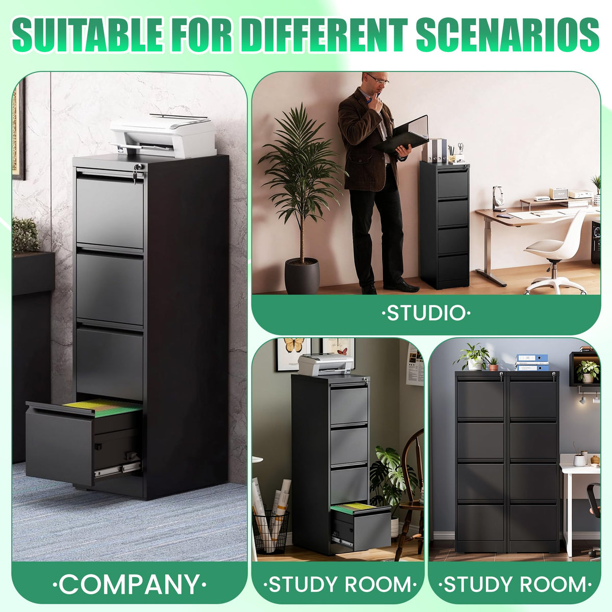 4 Drawer Metal File Cabinet with Lock T373411