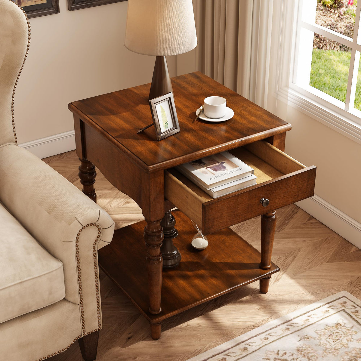 Solid Wood End Table with Drawer L7503