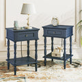 Blue Nightstands Set of 2 with Charging Station & Storage Shelf Q19259