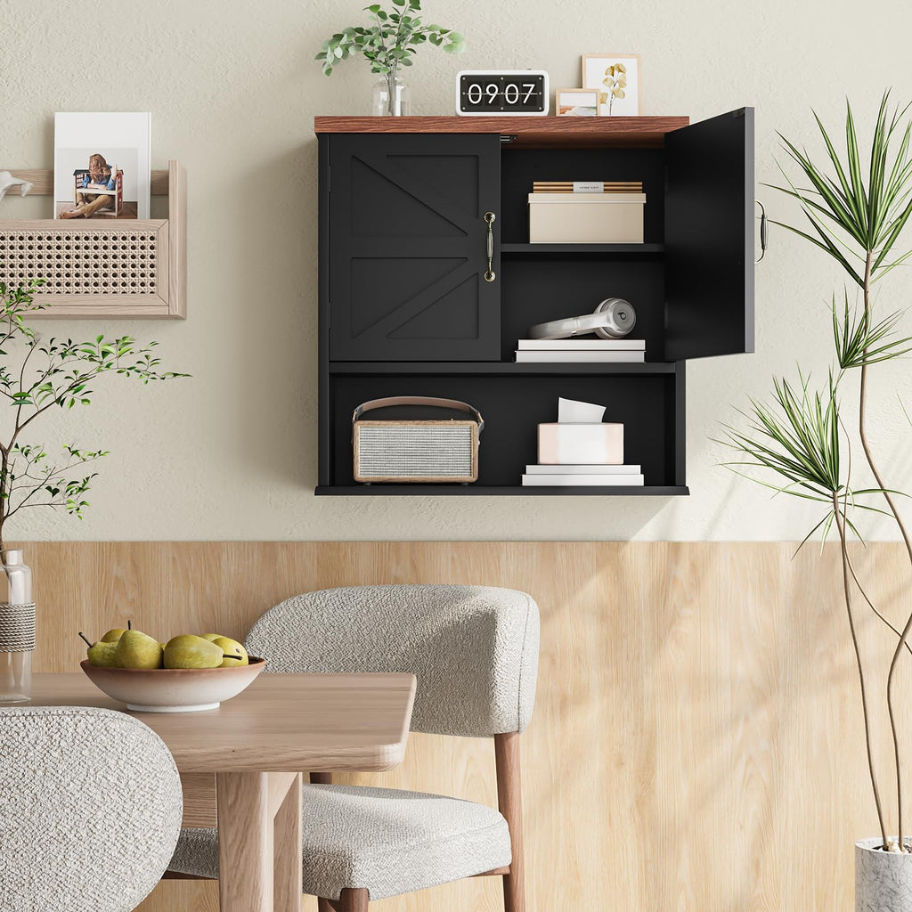 Black Wall Mounted Bathroom Cabinet with Adjustable Shelf B6434