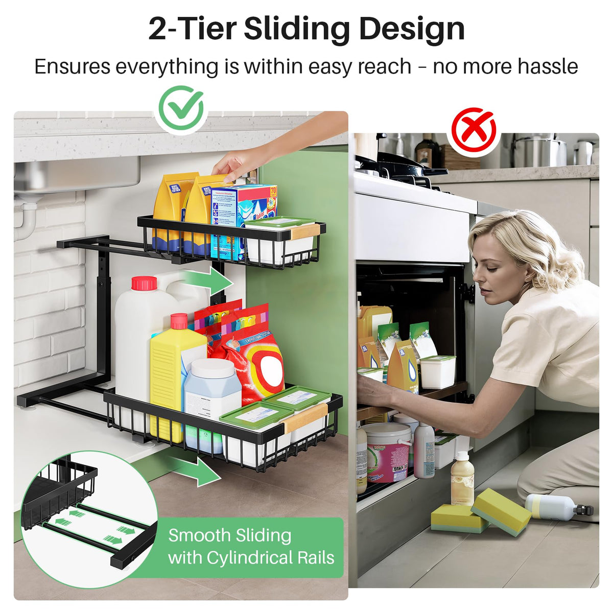 2 Tier Black Metal Under Sink Organizer, 2 Pack C91503