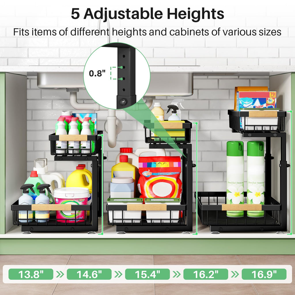 2 Tier Black Metal Under Sink Organizer, 2 Pack C91503