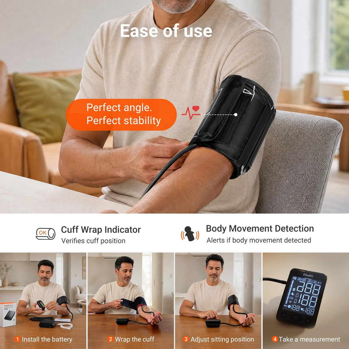 Bluetooth Upper Arm Blood Pressure Monitor with Large Cuff X932