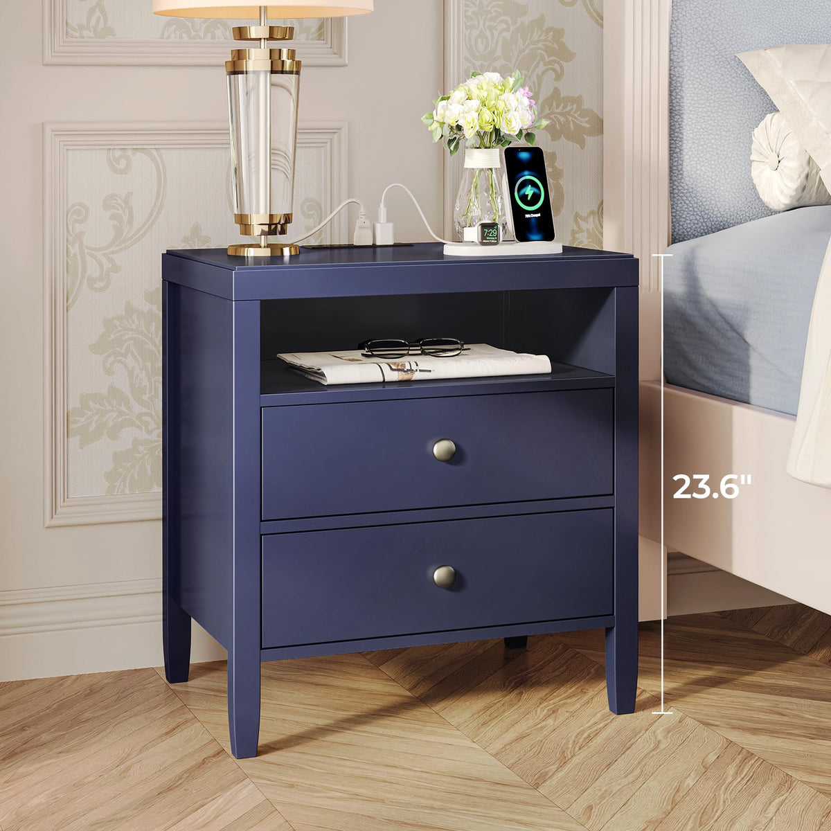 Blue Nightstand Set of 2 V540