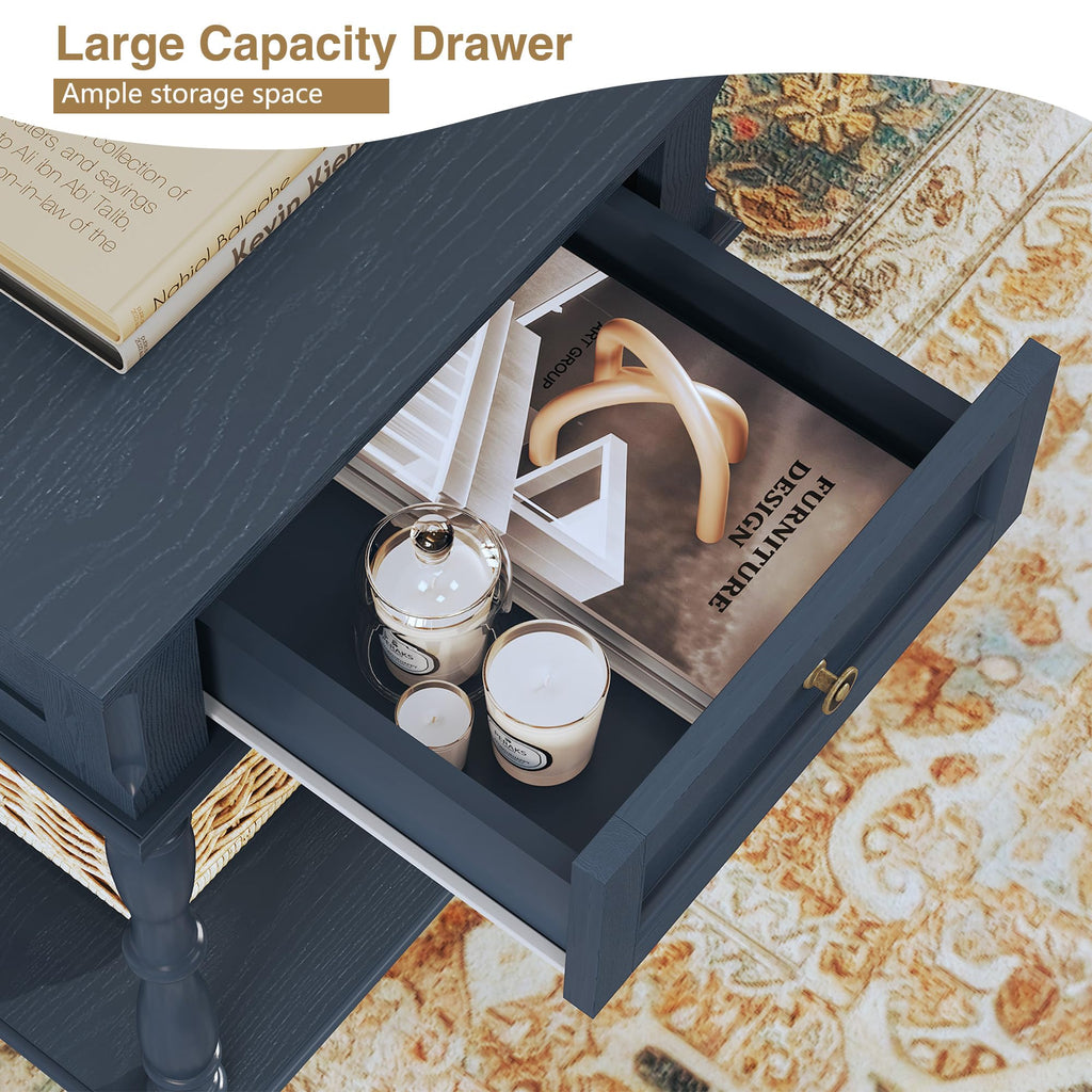 Blue Nightstands Set of 2 with Charging Station & Storage Shelf Q19259