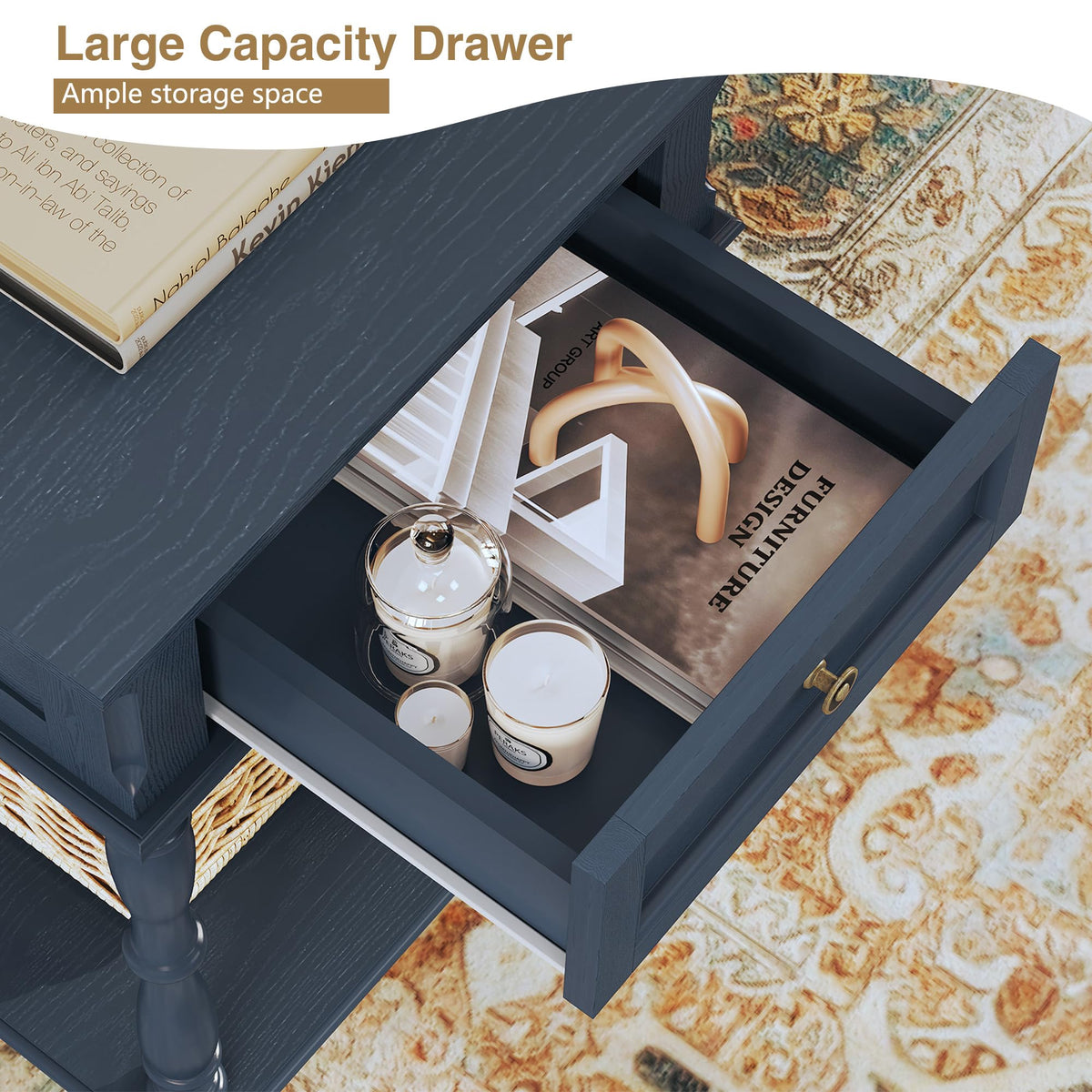 Blue Nightstands Set of 2 with Charging Station & Storage Shelf Q19259