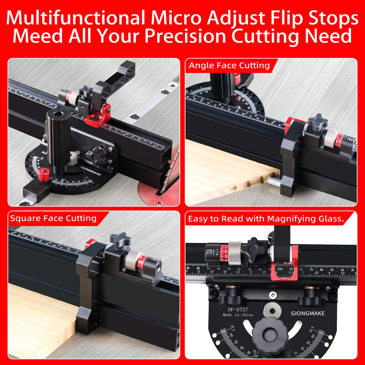 Table Saw Miter Gauge with Micro Adjust Flip Stop Y136
