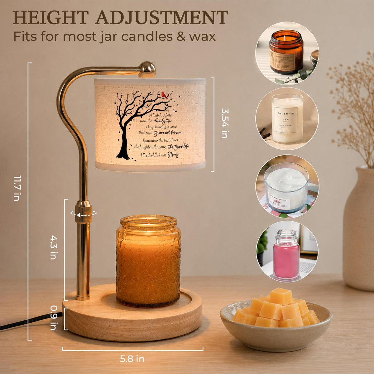 Candle Warmer Lamp with Timer Dimmable Adjustable Height O6127
