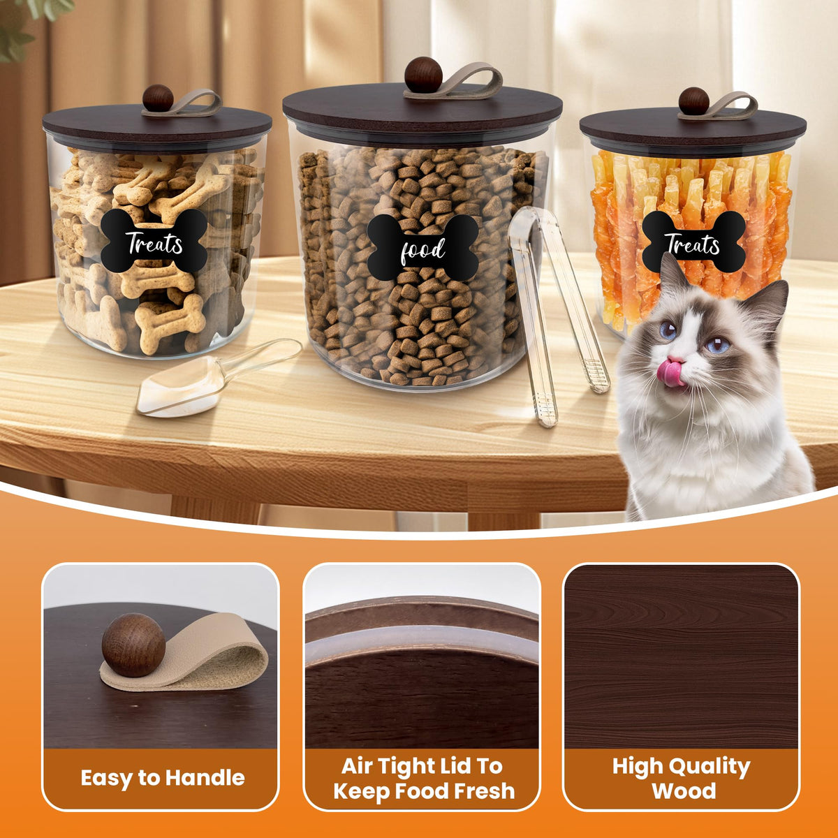 3 Pack Airtight Dog Treat Containers with Bamboo Lids V589368