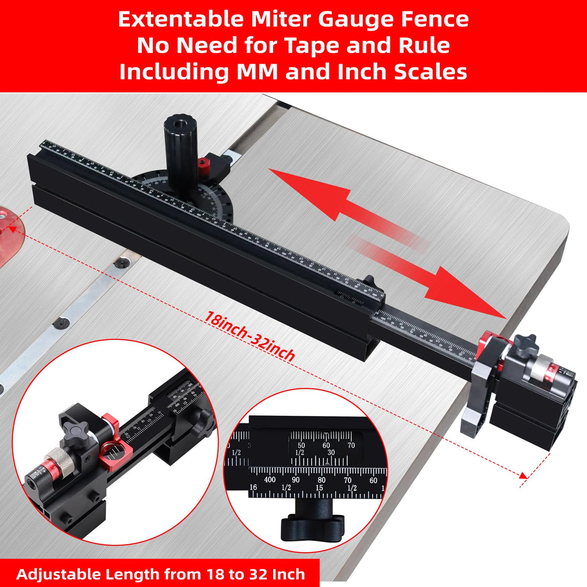 Table Saw Miter Gauge with Micro Adjust Flip Stop Y136