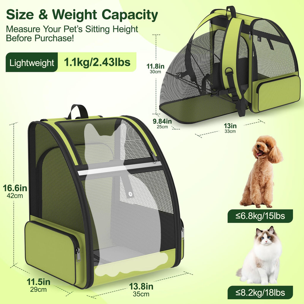 Green Expandable Breathable Mesh Cat Backpack Carrier C360