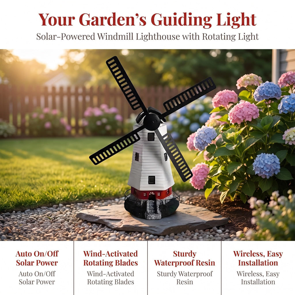 Solar Powered Rotating Lighthouse Garden Statue Light H9374