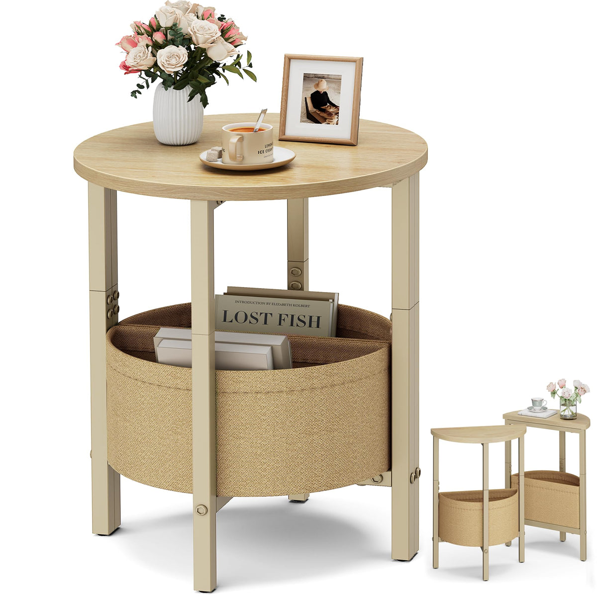 Small Round Side Table with Storage Basket, Set of 2 M905879