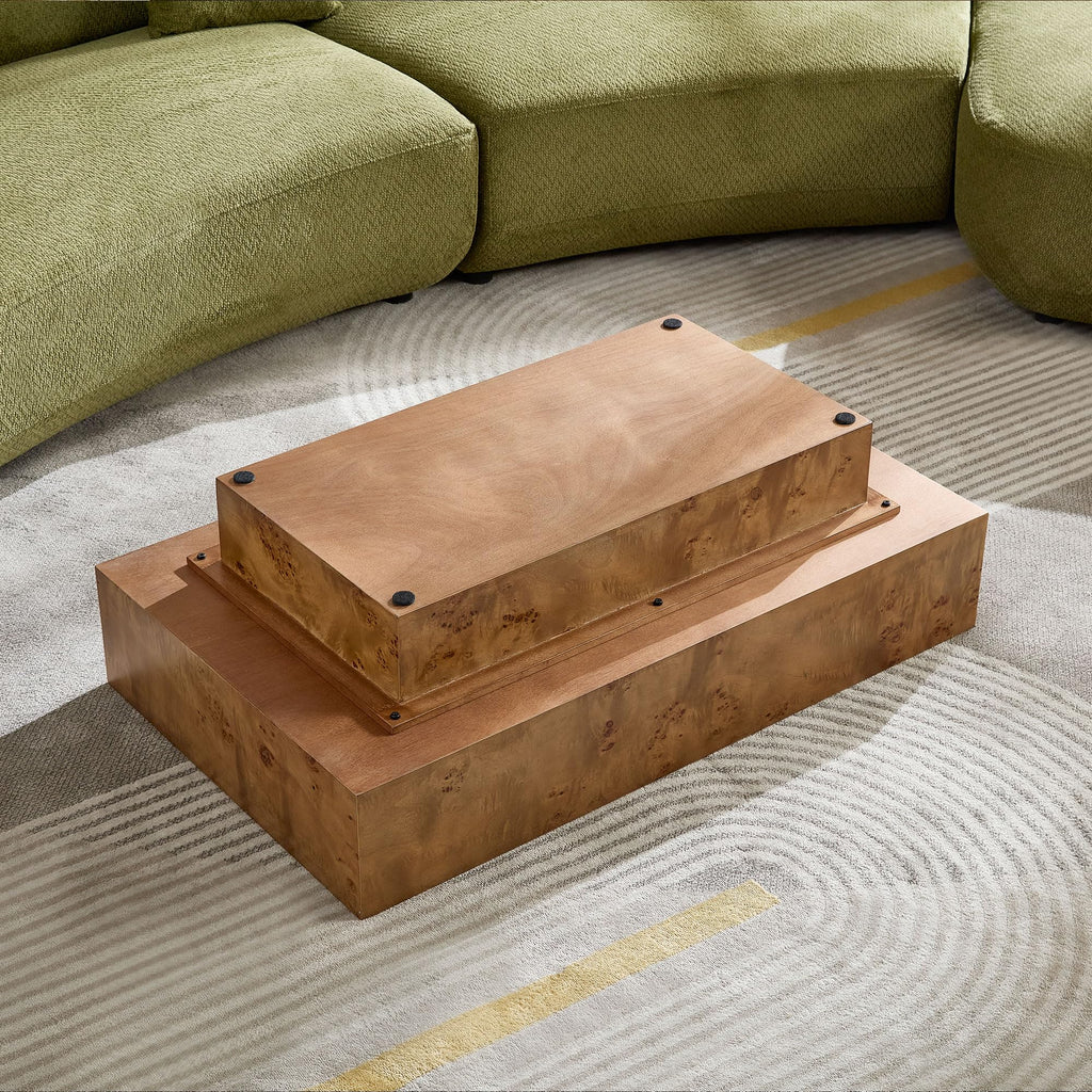 43" Walnut Burl Wood Veneer MDF Coffee Table with Pedestal Y880623