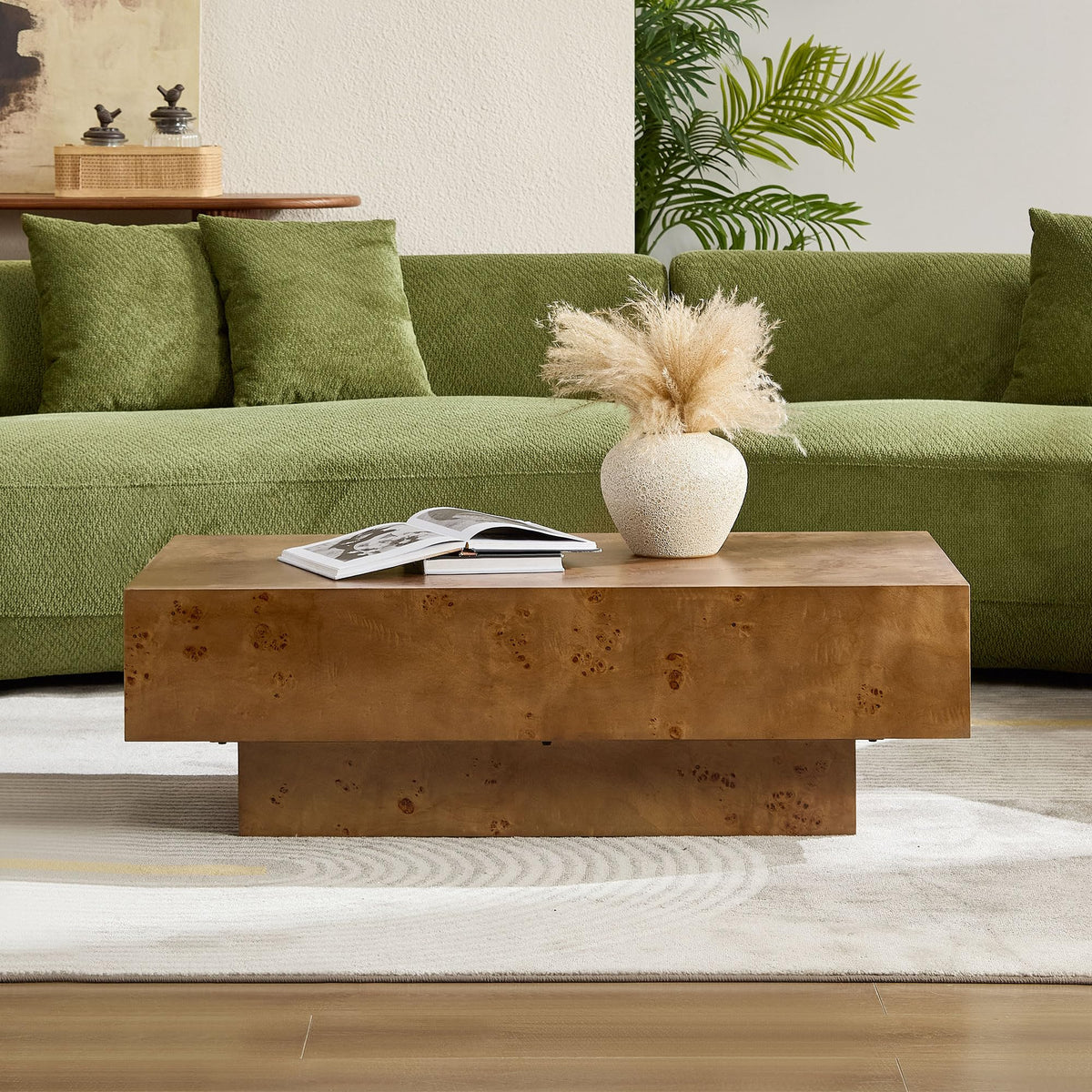 43" Walnut Burl Wood Veneer MDF Coffee Table with Pedestal Y880623