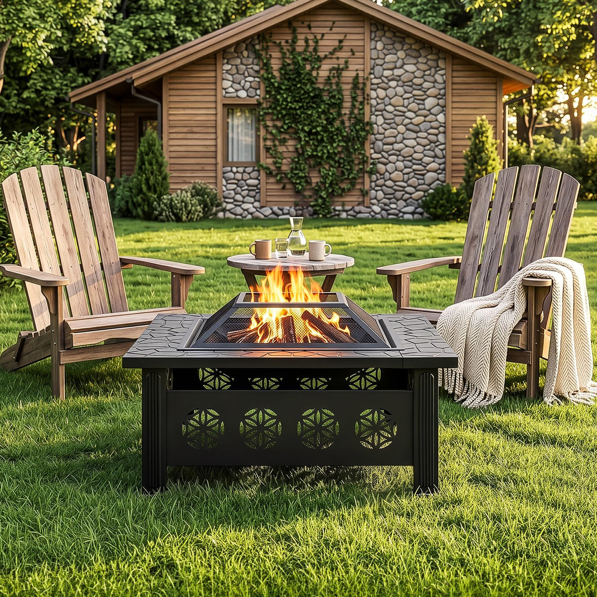 32 Inch Black Wrought Iron Wood Burning Fire Pit L4435