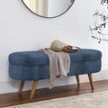 Dark Blue Upholstered Storage Bench with Rubber Wood Legs B8796