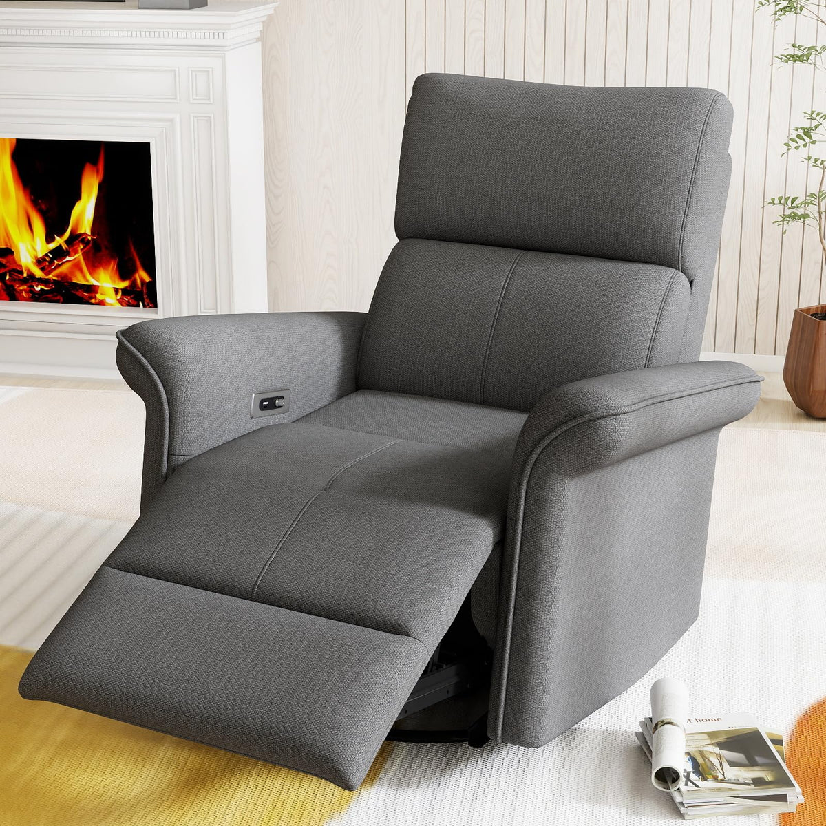 Velvet Grey Swivel Rocker Recliner Chair O7259