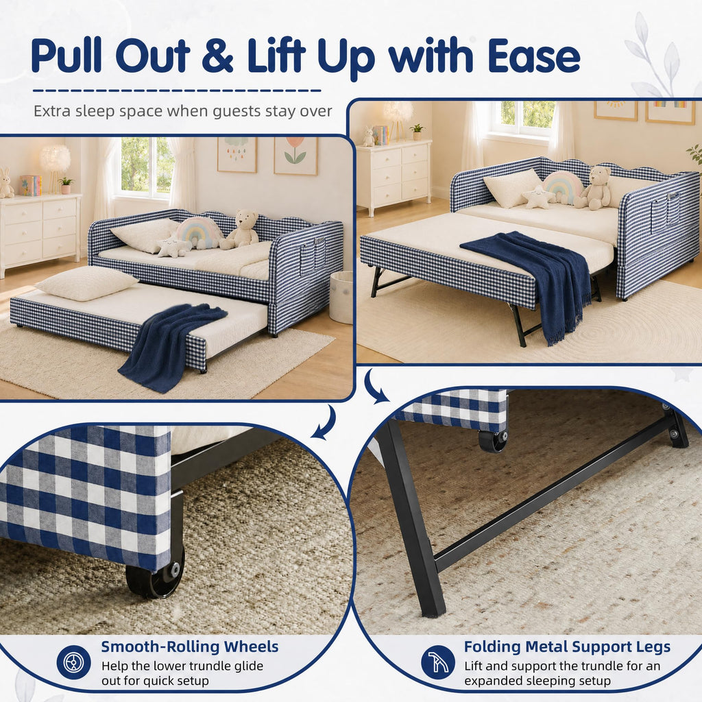 Blue Gingham Twin Daybed with Pop Up Trundle K607