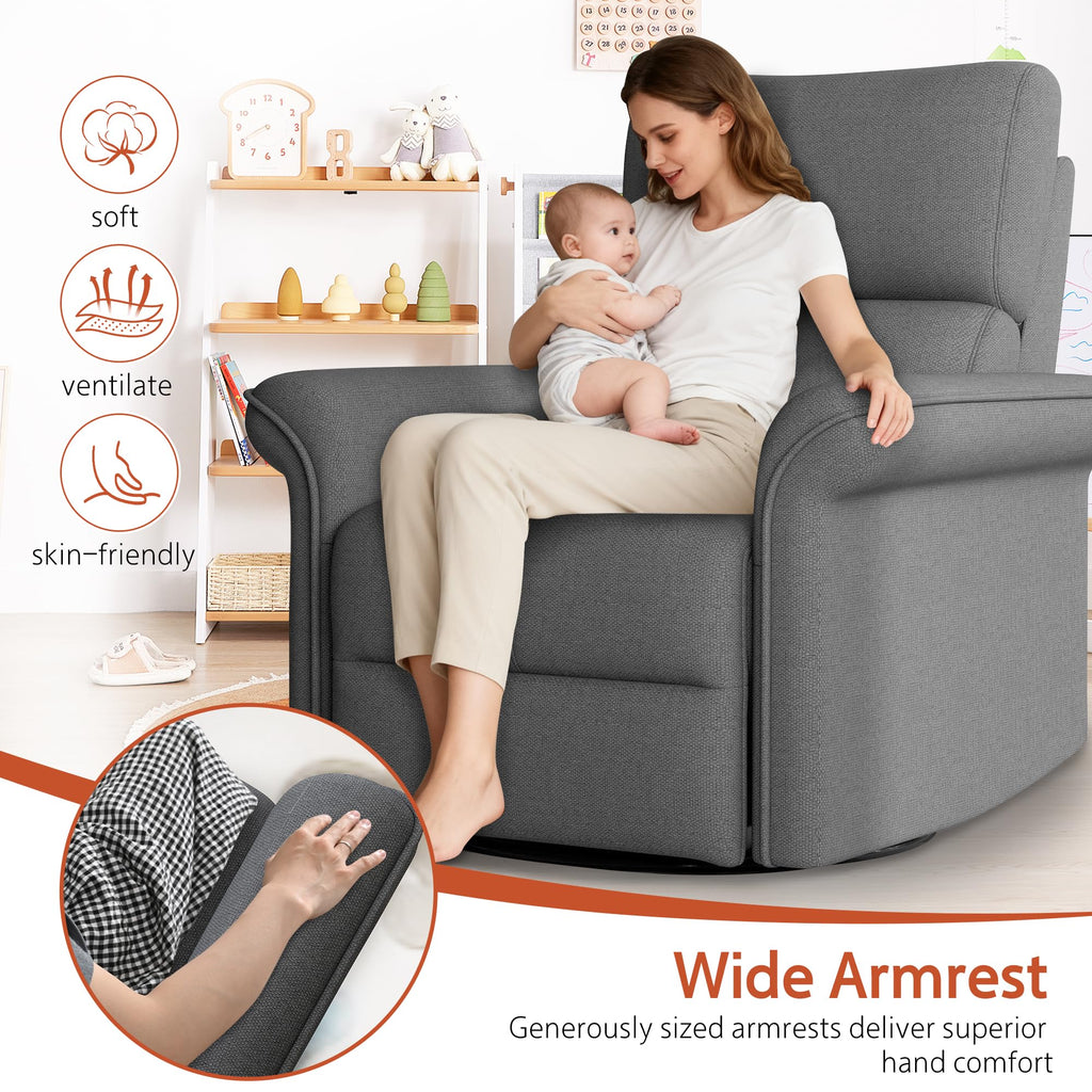 Velvet Grey Swivel Rocker Recliner Chair O7259