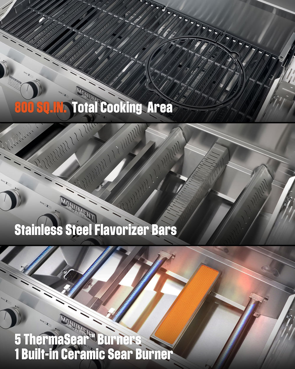 6+1 Burner Stainless Steel Propane Gas Grill with Side Sear Burner L330