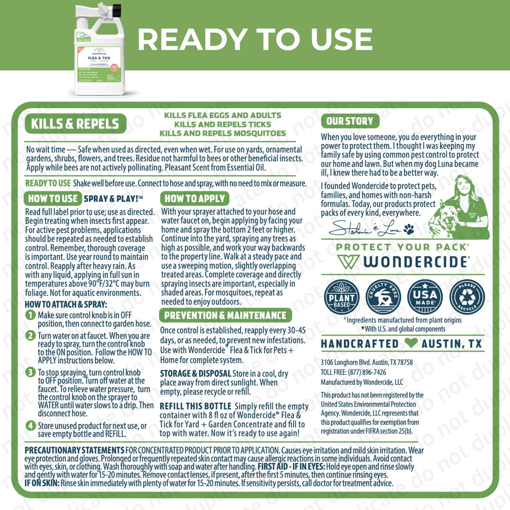 Flea, Tick, and Mosquito Yard Spray Refill Starter Kit 32 oz Ready to Use and 16 oz Concentrate P912