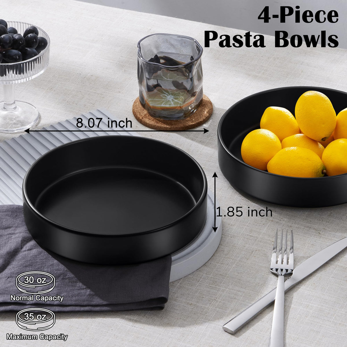 Black 24-Piece Stoneware Dinnerware Set for 8 Y535