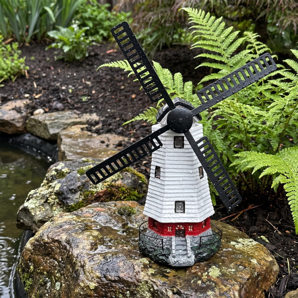 Solar Powered Rotating Lighthouse Garden Statue Light H9374
