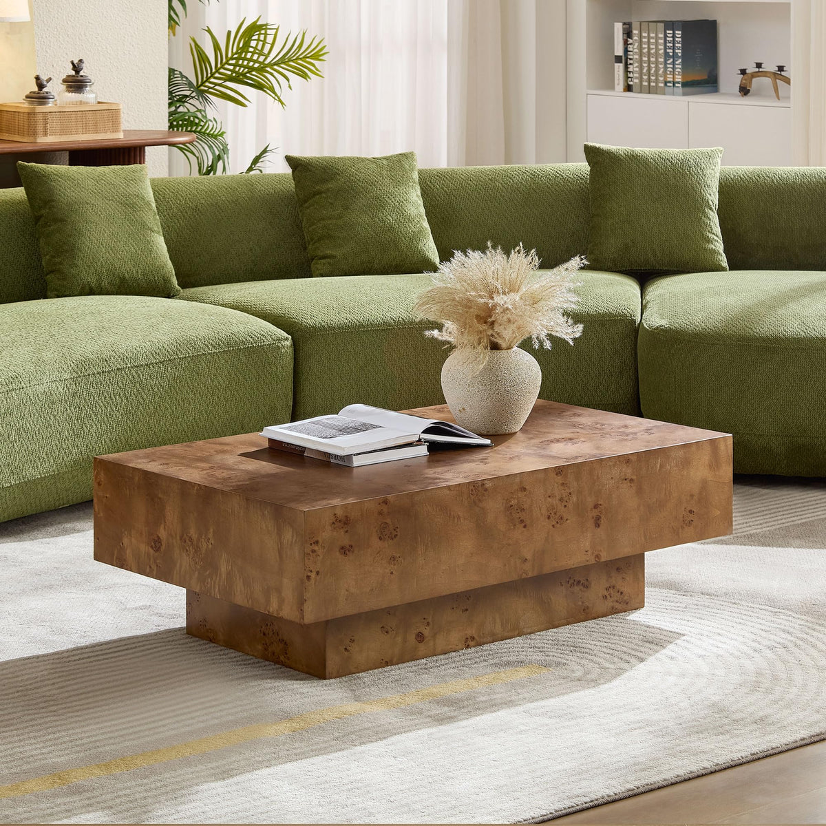 43" Walnut Burl Wood Veneer MDF Coffee Table with Pedestal Y880623