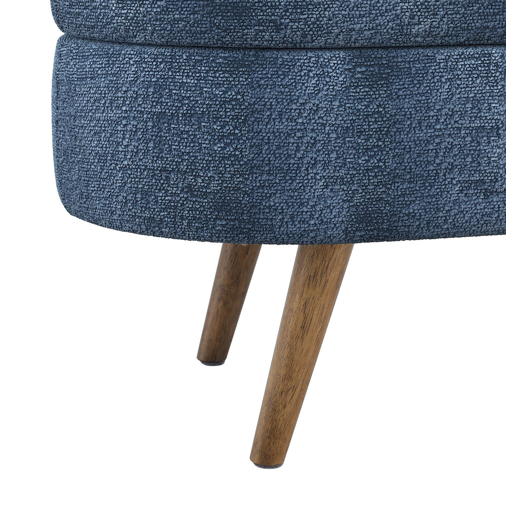 Dark Blue Upholstered Storage Bench with Rubber Wood Legs B8796