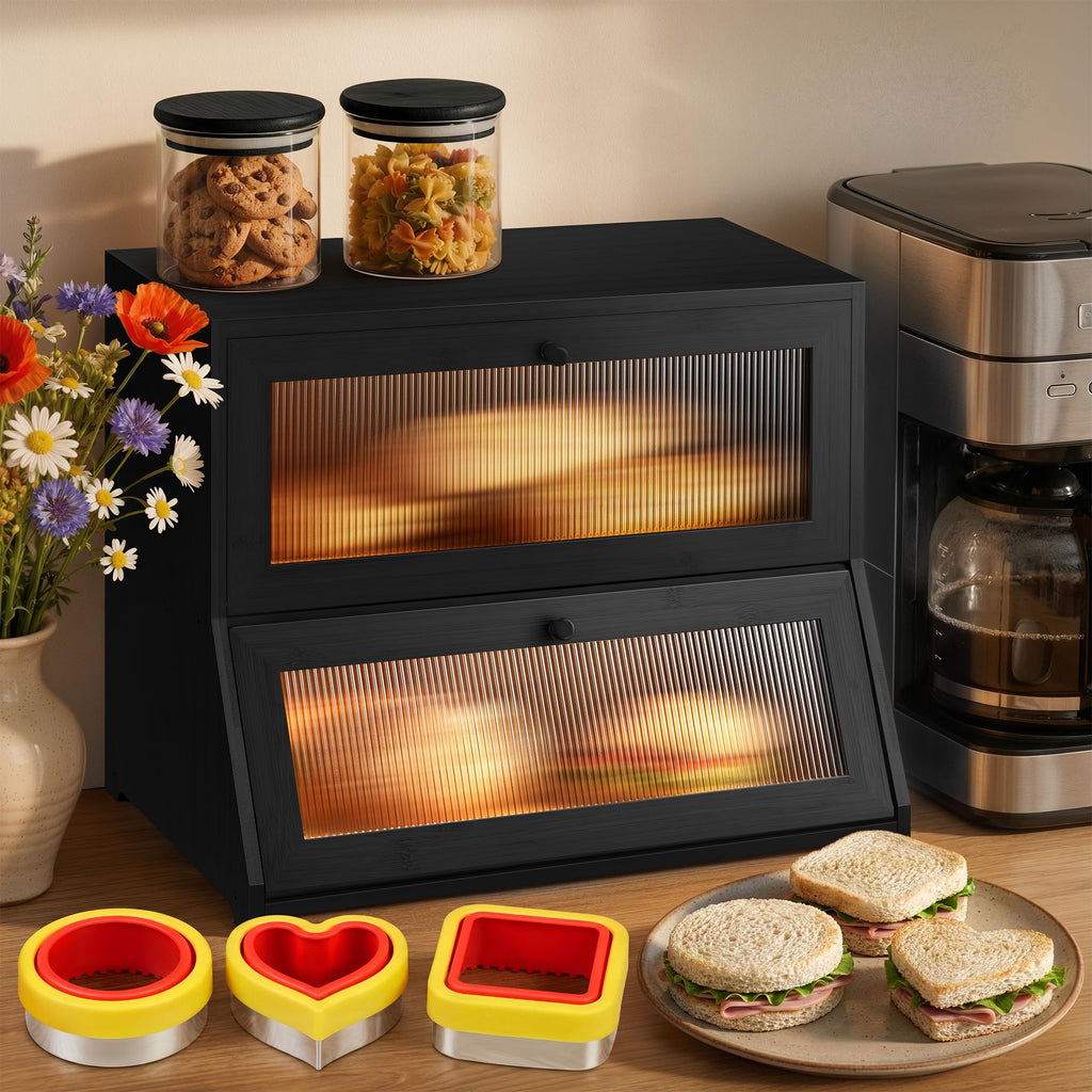 Black Bamboo Bread Box D602915