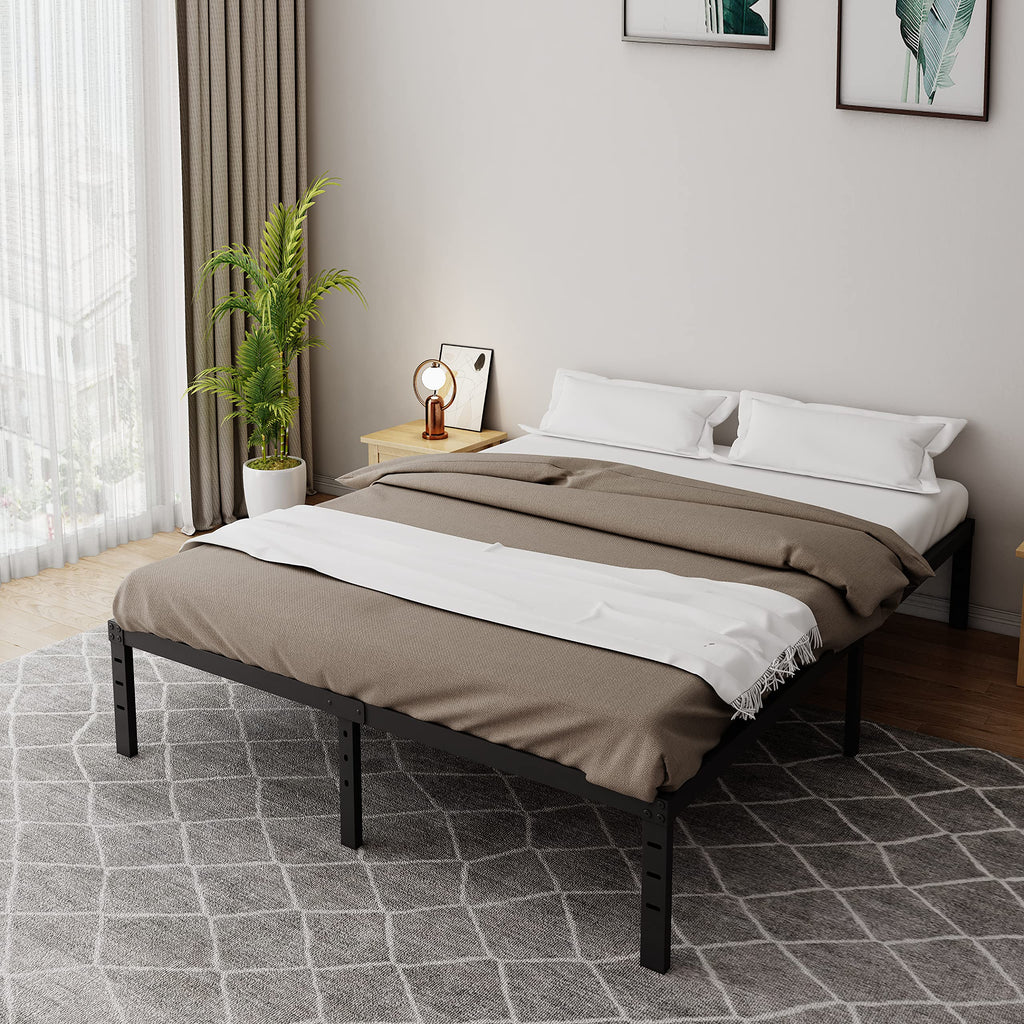 18 Inch Queen Metal Platform Bed Frame Heavy Duty Black H609