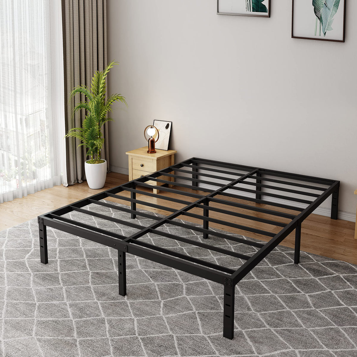 18 Inch Queen Metal Platform Bed Frame Heavy Duty Black H609